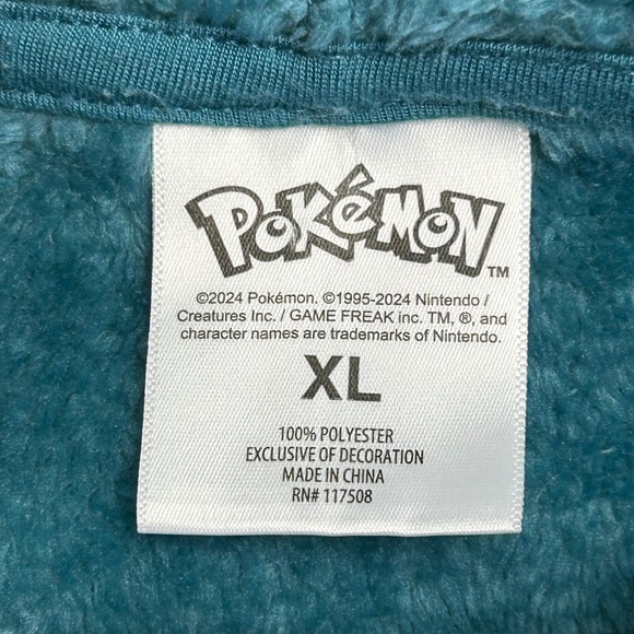 2024 Pokemon Snorlax Plush Velour Hoodie with Ears Teal XL Ears Soft Fleece - Picture 4 of 8
